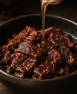 Beef marinating in spices