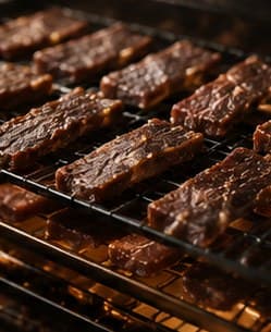 Strips slow-cooking on racks